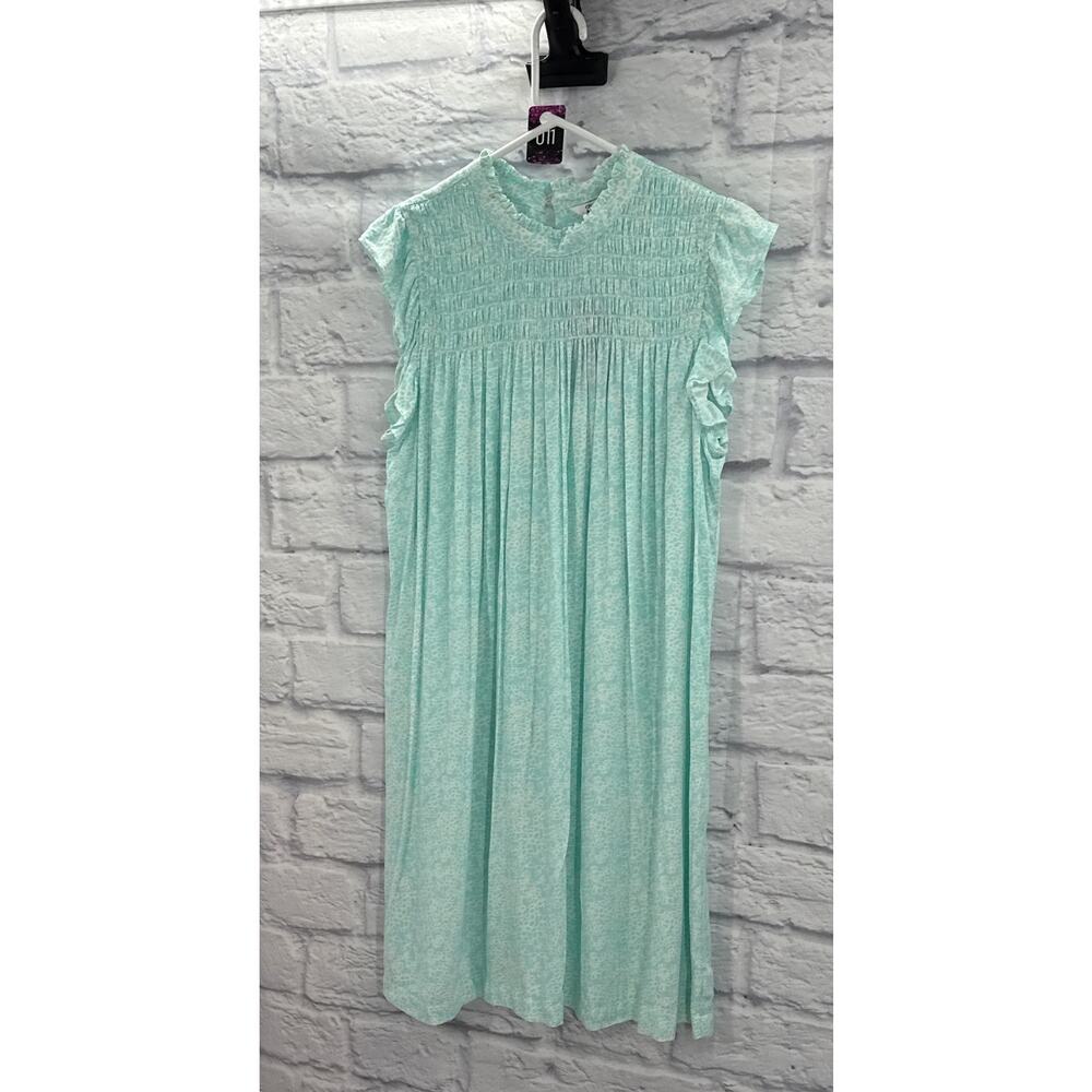 NWT Crown & Ivy Aqua Ditsy Smocked Dress Size L
